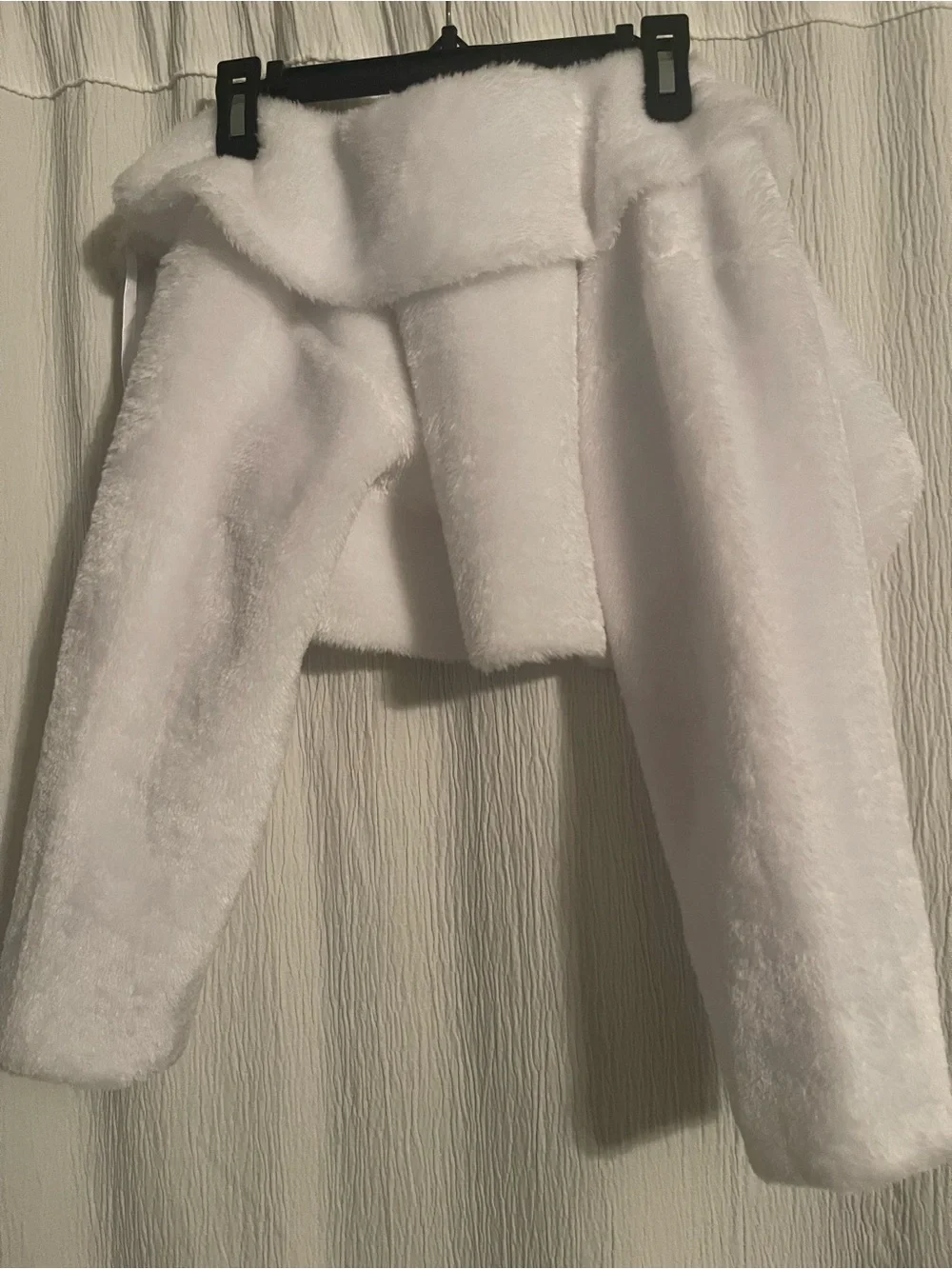 Girls White Hooded Fuzzy Jacket with Pom-Pom Ties